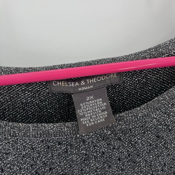 Chelsea & Theodore Top Size 2X Ombre Metallic Sparkle Asymmetrical Curvy Plus - Picture 3 of 12